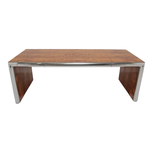 Burlwood and Chrome Executive Edward Axel Roffman Desk.